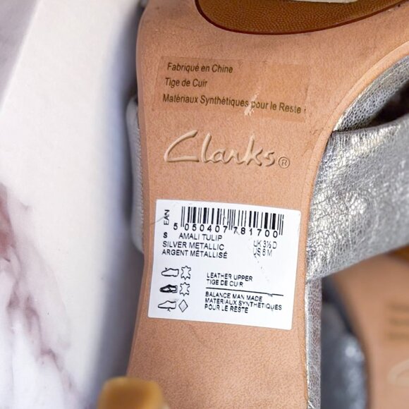 Clarks Amali Tulip Silver Metallic Fashion Sandals Heels Shoe - Picture 8 of 10